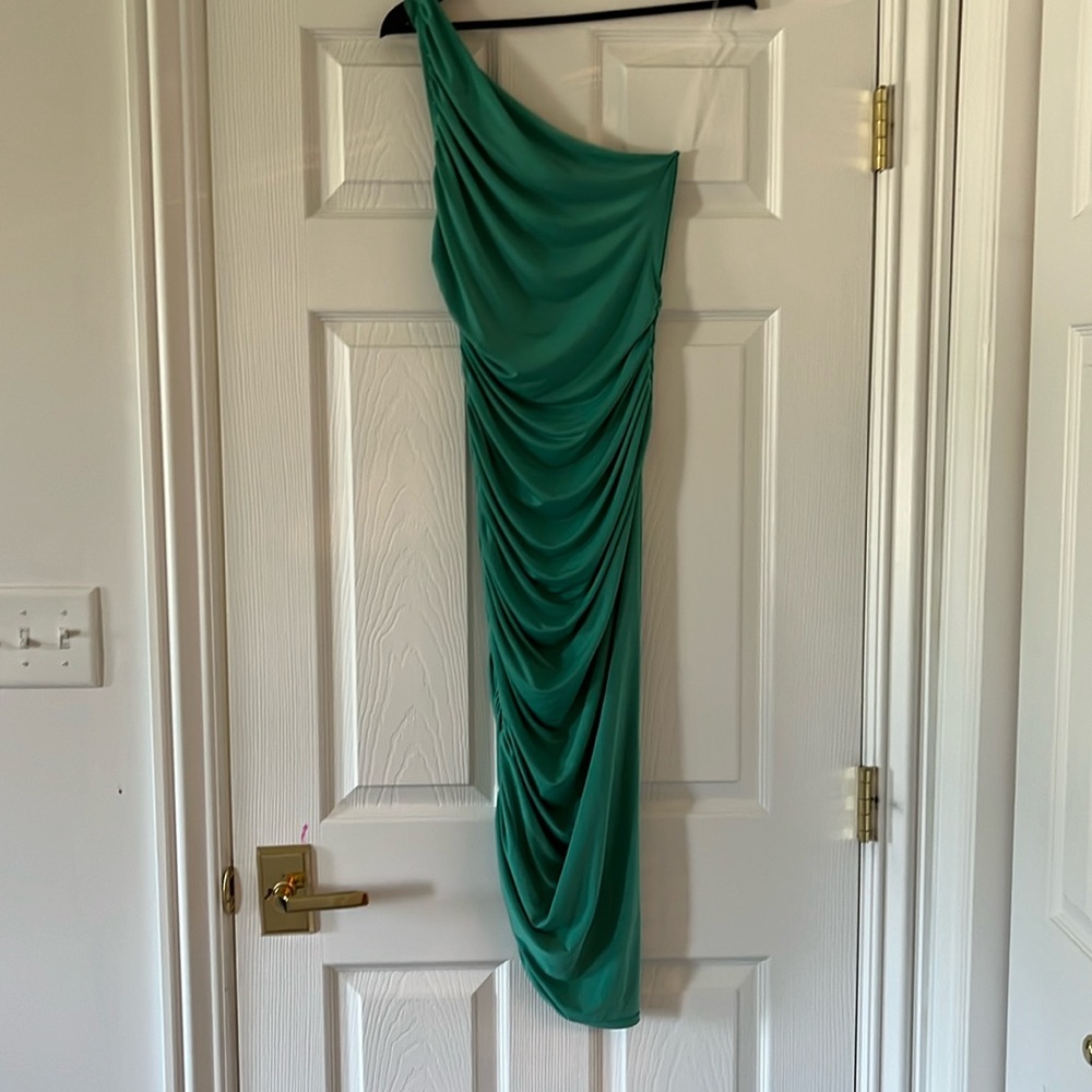 WomenS One-Shoulder Midi Green Dress Size L